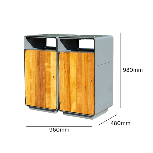 Double Iroko Wood Recycling Bin - 200 Litre