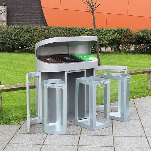 Torpedo Triple Recycling Bin With Hood for Outdoor - 162 Litre