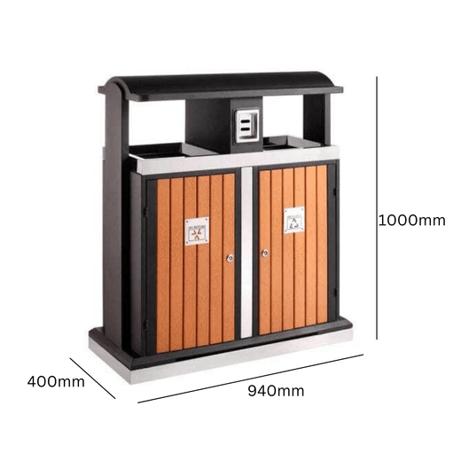 External Compartment Wood Effect Recycling Bin - 100 Litre