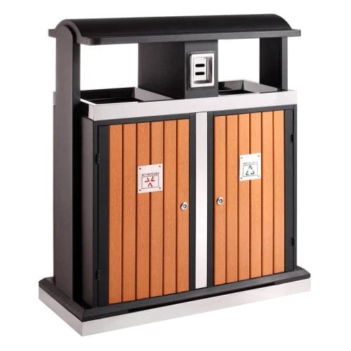 External Compartment Wood Effect Recycling Bin - 100 Litre