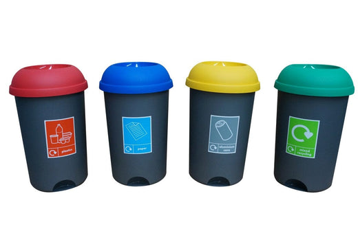 Set of 4 50 Litre Recycling Bins & Stickers