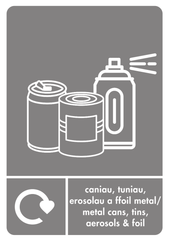 A5 Bilingual Metal Cans, Tins, Aerosols & Foil Recycling Sticker
