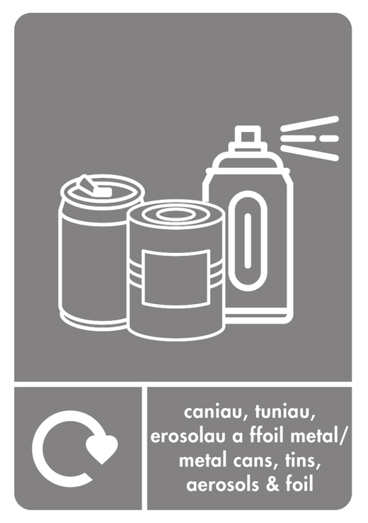 A5 Bilingual Metal Cans, Tins, Aerosols & Foil Recycling Sticker