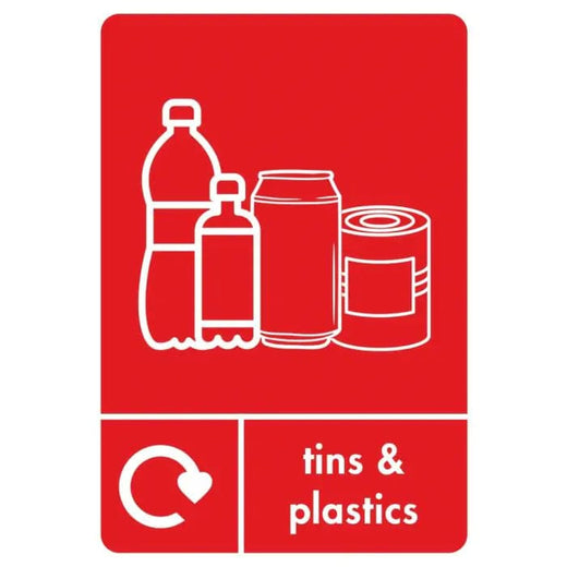 A5 Tins & Plastics Recycling Sticker