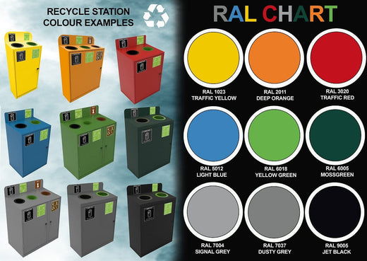 Slimline 3 Bay Recycle Station with Back Signage - 150 Litre (50 Litres per Bay)