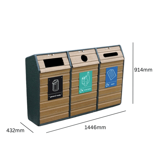 Triple Wood Recycling Bin - 294 Litre