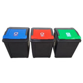 Set of 3, 50 Litre Lift Top Recycling Bins with Coloured Lids